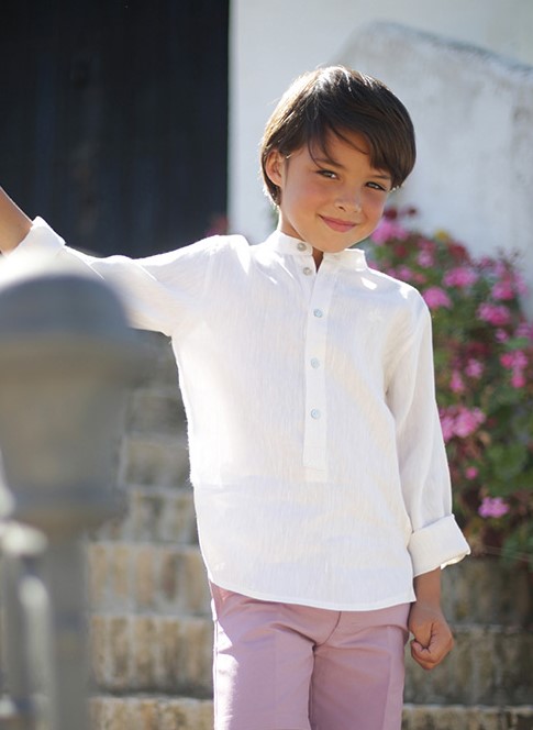 Humano compromiso sinsonte Camisa niño lino cuello mao R130322 Beig - Tienda moda infantil online |  María Corrales