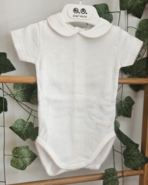 Body Algodón manga corta cuello bebé Laranjinha P070033 Blanco rosa