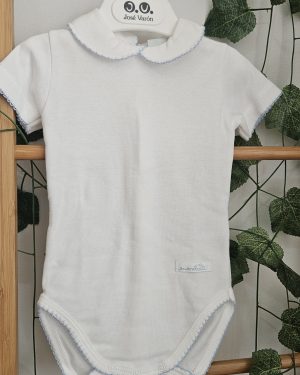 Body algodón cuello bebé Laranjinha. P070033 Blanco / celeste