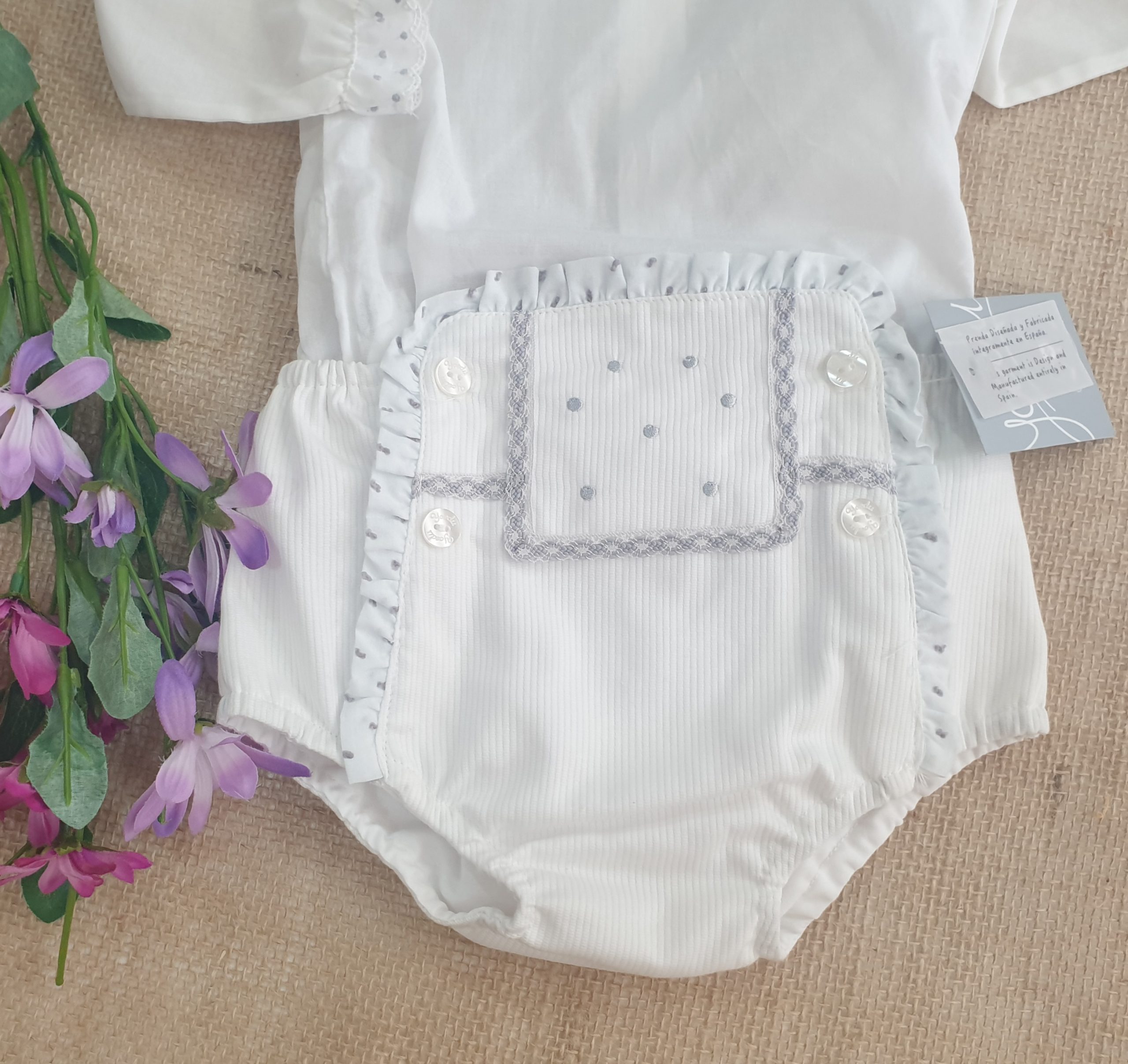 Cubrepañal bebé piqué Blanco / gris P070182 - Tienda moda infantil online