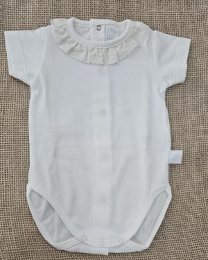Body para bebé cuello puntilla manga corta beig.