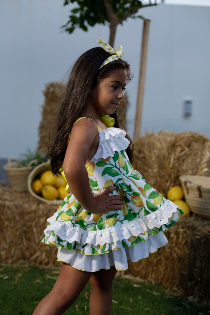 Camión golpeado construcción comienzo Vestido niña Nini Moda Infantil R180877 Limones - Tienda moda infantil  online | María Corrales