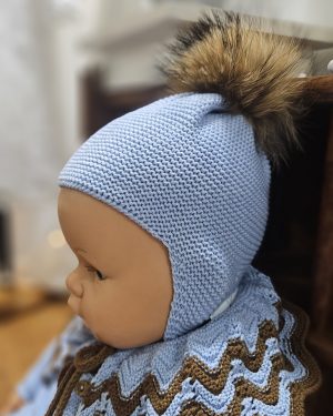 A Gorro aviador punto pompón pelo natural P130487 Cielo
