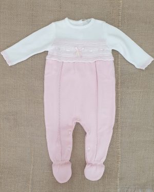 Pelele punto bebé rosa y blanco 100% algodón