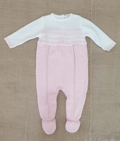 Pelele punto bebé rosa y blanco 100% algodón