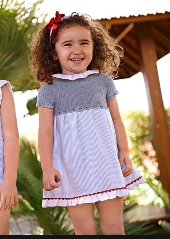 A Vestido niña cielo rojo punto R180904 - Tienda moda infantil online | María Corrales