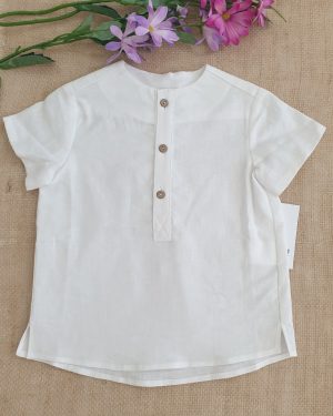 Camisa niño manga corta, lino/ algodón blanca