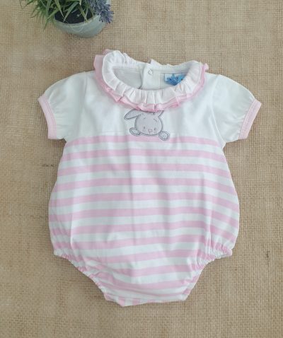 Pijama bebé verano rayas rosa y blanco