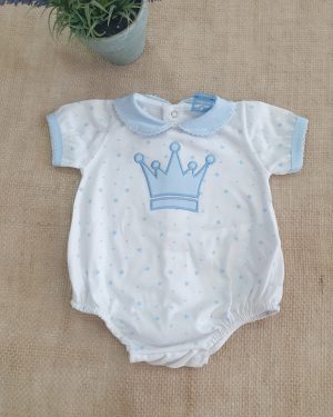Pijama para bebé manga corta aldogón 100% adorno corona azul claro