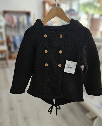 A Chaqueta capucha punto pompón pelo Sigar  R340043 Negra - Imagen 3