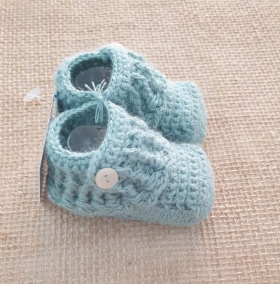 Patucos para bebés punto arroz crochet verde agua