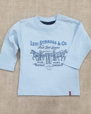 Camiseta para bebé marca Levi´s color azul claro, logo caballos