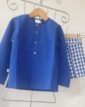 Camisa niño cuello mao, manga larga, azulina de Pilar Batanero