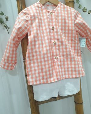 Camisa niño vichy coral / blanco R220984