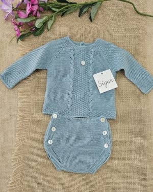 Conjunto punto para bebé dos piezas color Menta de Sigar.