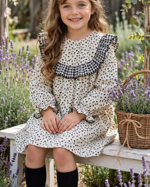 Vestido niña 2 Flores / vichy negro R190610