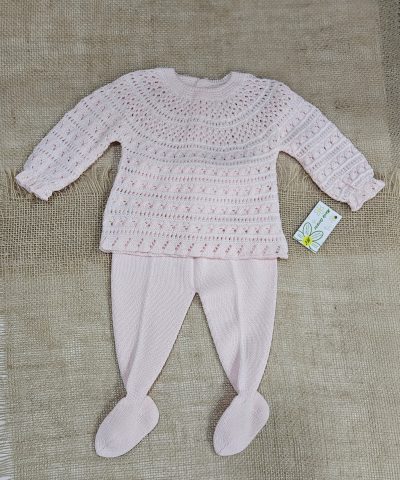 Conjunto punto verano rosa y blanco Mac Ilusión. Bebe