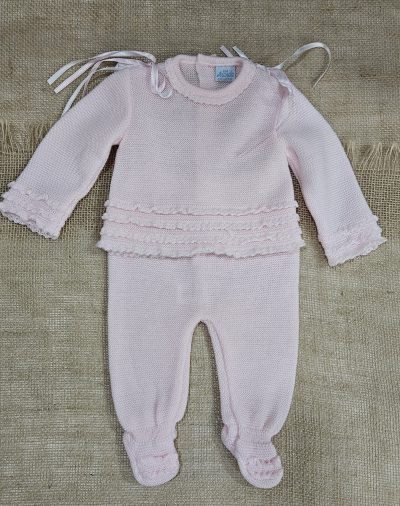 Conjunto punto para bebés verano, polaina y jersey Rosa bebé
