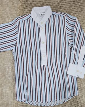 Camisa niño manga larga cuello mao, rayas varios colores. PIlar Batanero