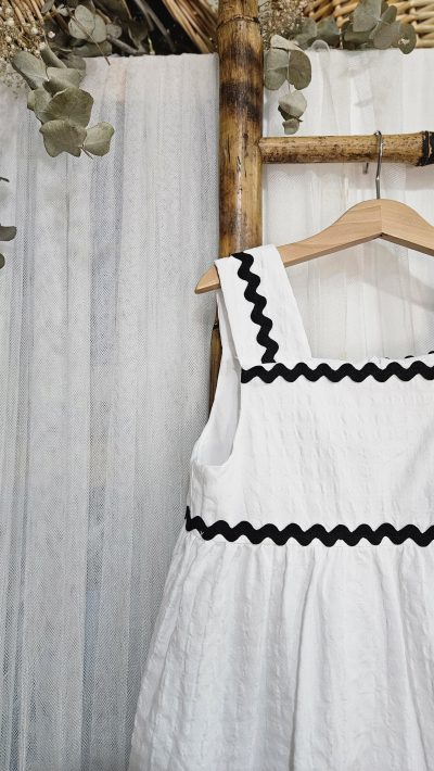 Vestido para niña blanco piquillo negro JV R181014 - Imagen 2