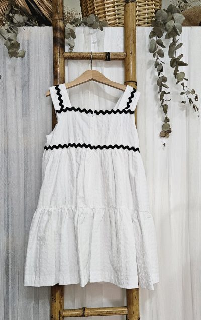 Vestido para niña blanco piquillo negro JV R181014 - Imagen 3