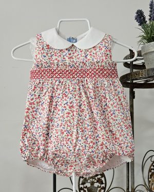 Pelele verano bebé punto smock liberty rojo- Sardón