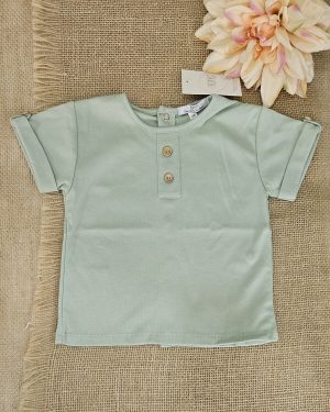 Camiseta niño botones madera verde agua- Popys