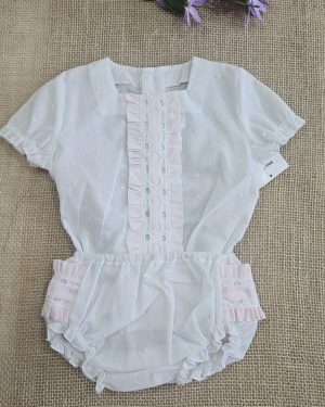 Conjunto bebé R130052 Cubrepañal y blusa blanco rosa