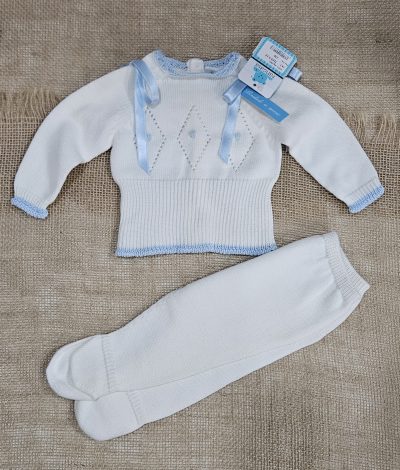 Conjunto punto verano polaina mas jersey blanco azul. Pangasa
