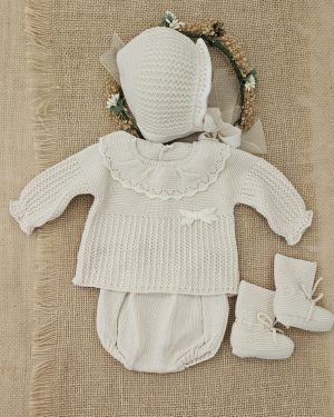 Conjunto punto bebe 4 piezas, color natural. Mac Ilusión