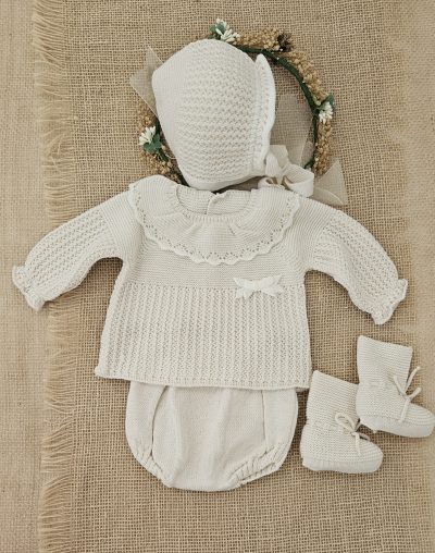 Conjunto punto bebe 4 piezas, color natural. Mac Ilusión