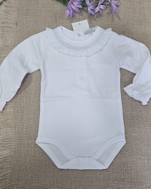A Body cuello smock unisex manga larga blanco /Azulón P070231