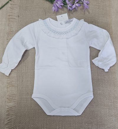 A Body cuello smock unisex manga larga blanco /Azulón P070231