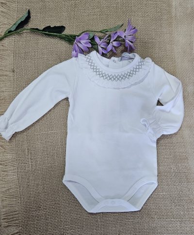 A Body cuello smock unisex manga larga blanco /Verde P070231