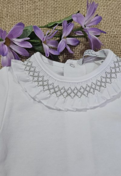 A Body cuello smock unisex manga larga blanco /Verde P070231 - Imagen 3