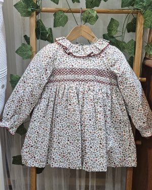 Vestido niña punto smock burdeos