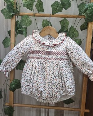 A Pelele bebé punto smock liberty R200901 Cereza