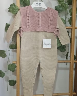 A Pelele enterizo punto cuello babero rosa Sigar R091351 Beig