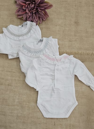 A Body cuello smock unisex manga larga blanco /Verde P070231 - Imagen 2