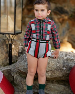 Conjunto para niño dos piezas cuadros escocés y rayas. Colección Otoño invierno José varon 2025