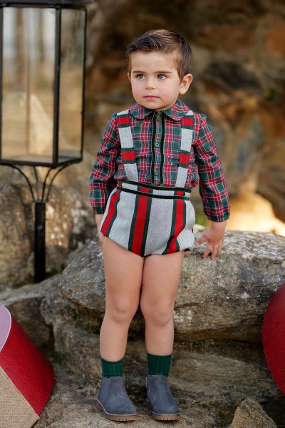 Conjunto para niño dos piezas cuadros escocés y rayas. Colección Otoño invierno José varon 2025
