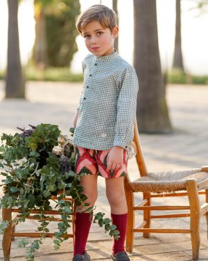 Conjunto para niño dos piezas pantalon estampado y camisa vichy colección Flor José Varón Invierno 2025