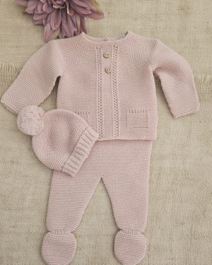 Conjunto punto para bebé polaina, jersey y gorro. Invierno. Popys
