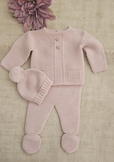 Conjunto punto para bebé polaina, jersey y gorro. Invierno. Popys