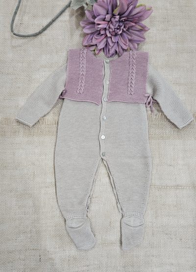 A Pelele enterizo punto cuello babero rosa Sigar R091351 Beig - Imagen 2