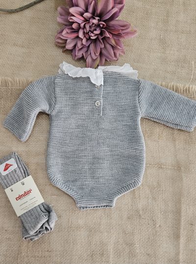 A Pelele punto bebé cuello puntillas R200917 gris - Imagen 2