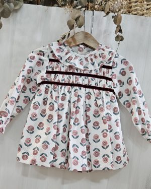 Jesusito para niña dos piezas estampado tonos burdeos. Popys