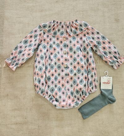 A Pelele bebé estampado étnico verde coral R200918 - Imagen 3