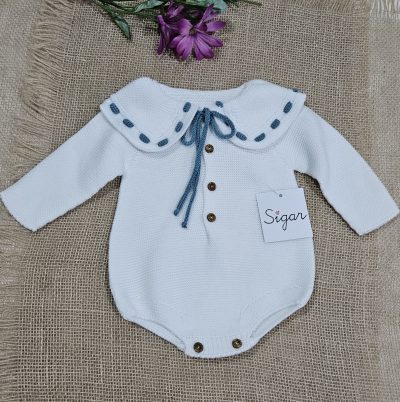 Pelele para bebé punto bobo marca Sigar - Blanco petróleo