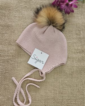 Gorro aviador punto pompón pelo natural P130487 Rosa 800
